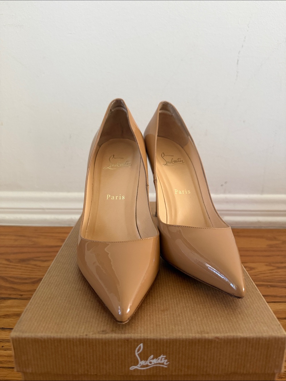 Christian Louboutin Nude Patent Pointed-Toe Pumps